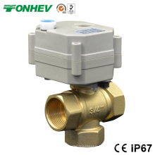 Válvula de esfera de latão de controle elétrico de 3 vias Válvula de controle de fluxo de 3 vias com punho manual (DN15 DN20)